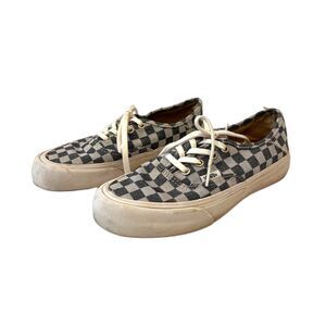 VANS Black Grey Checker Checkerboard Lace Up Sneakers 6 Denim